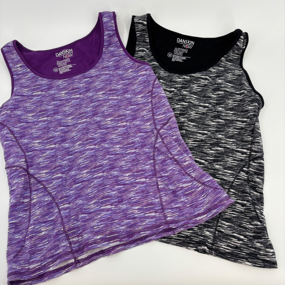 Danskin Now Active Tank Women XL Purple Black Space Dye 2PK workout Gym Lot